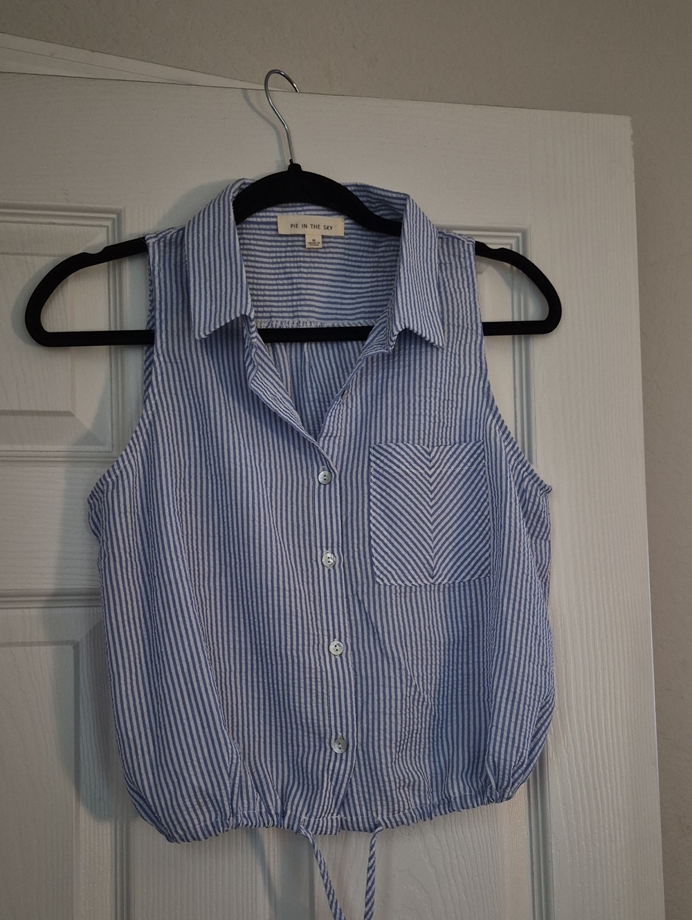 Striped Sleeveless Button-Up Shirt - Blue & White